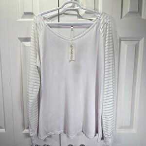 NWT Women’s White Long Sleeve Top with Semi-Sheer Sleeves – Size 2XL
